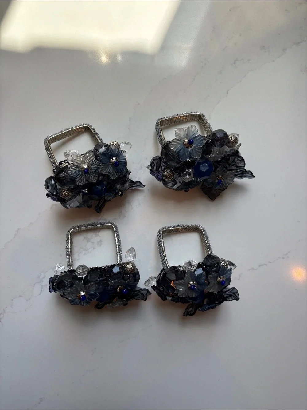 Kim Seybert Gardenia Blue Napkin Rings - Set of 4